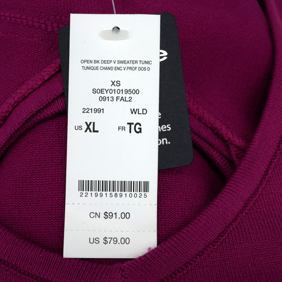 Bebe Sweater Womens XL Pink Sequins Stretch Knit Tunic V-neck Open Back New - Picture 9 of 16